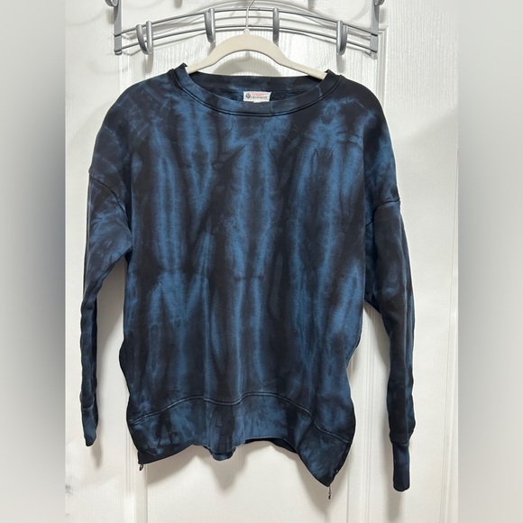 Sundry Evereve Women’s 1 S Blue Black Tie Dye Zip Crew Neck Pullover Sweatshirt - Picture 1 of 16